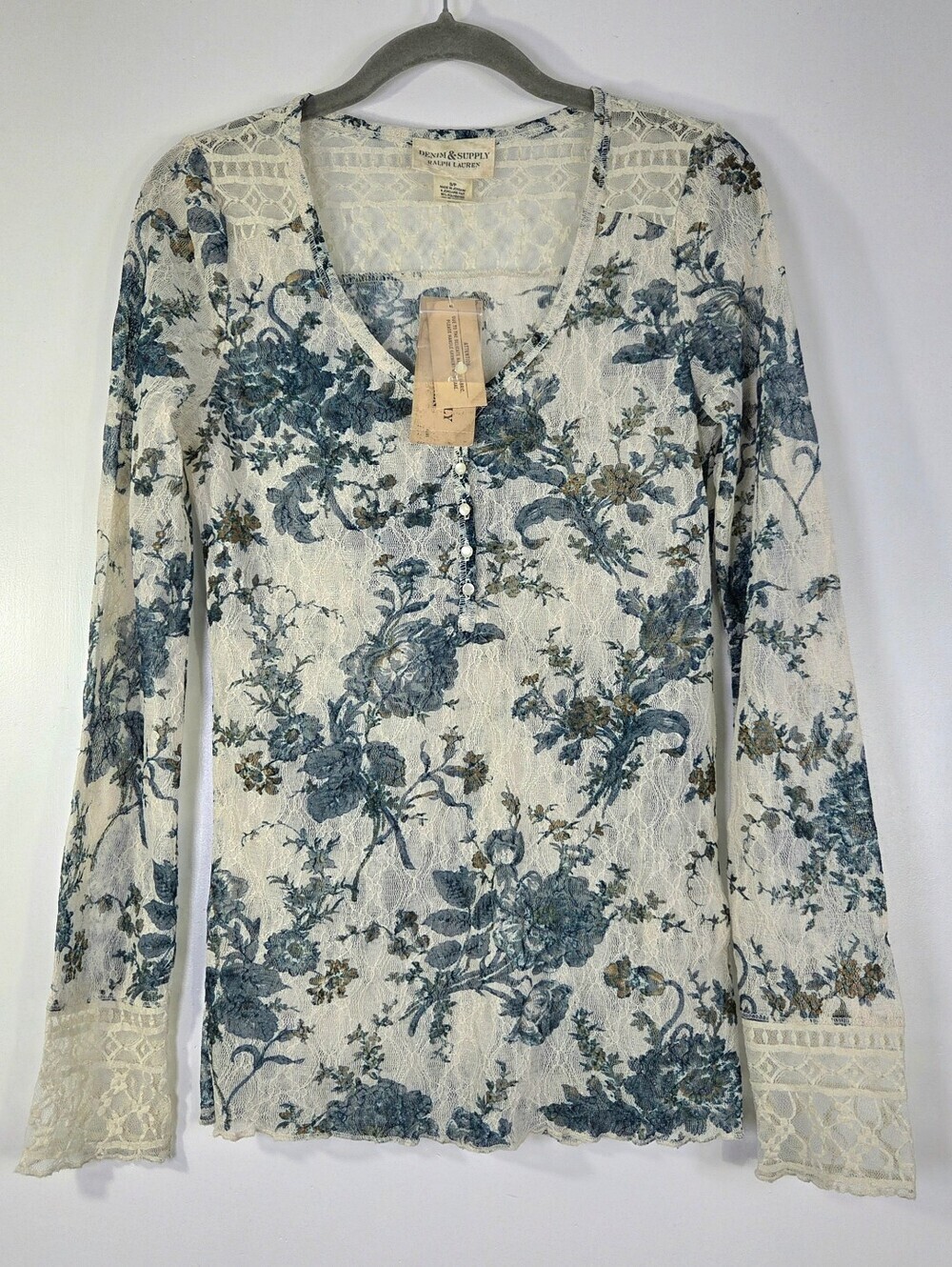 NWT DISCONTINUED DENIM & SUPPLY RALPH LAUREN LACE FLORAL HENLEY TOP.